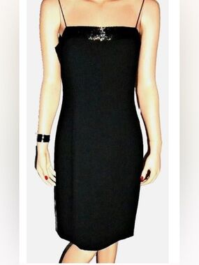 Jones New York Black Slip Dress with Beaded Trim Size 4P Women’s